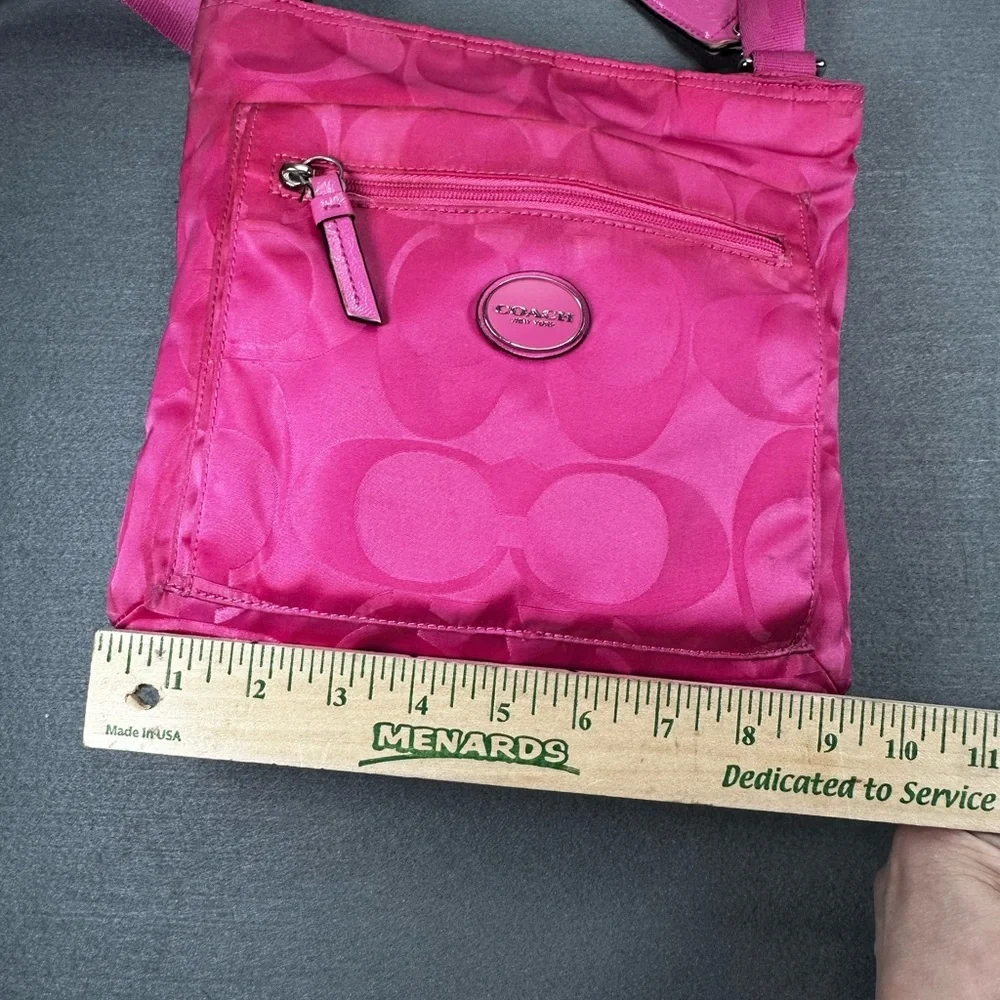 COACH Signature Getaway Nylon File Crossbody Bag Size OS Model F77408 Hot Pink